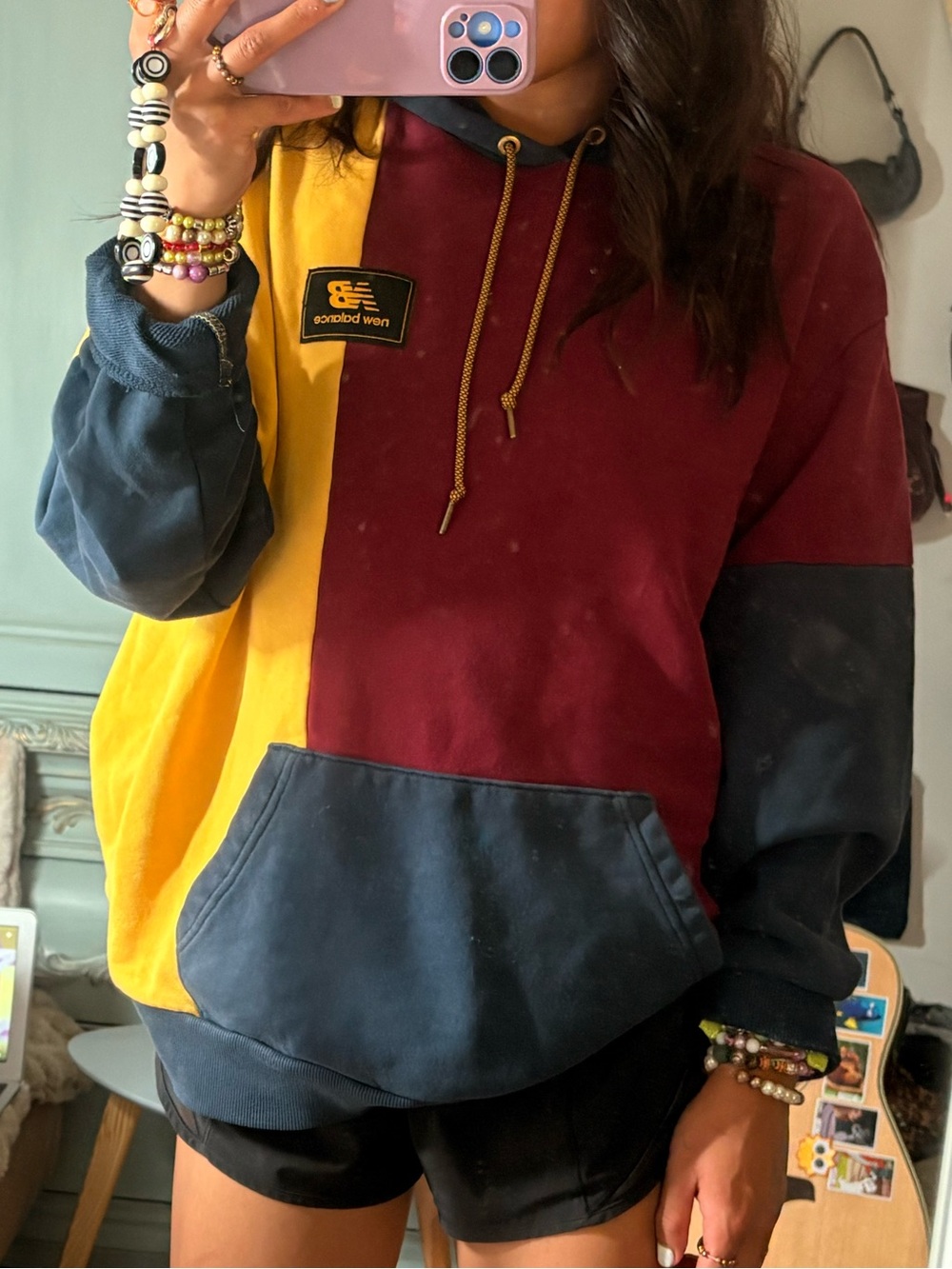 New Balance Colorblock V-Neck Sweater in Maroon, Yellow, Navy